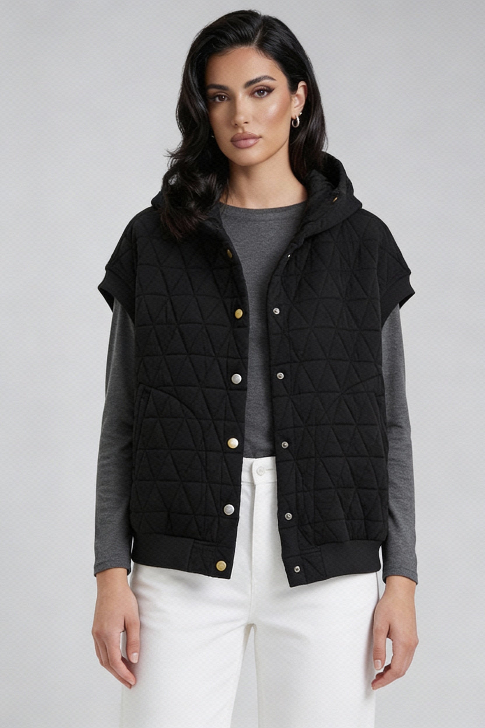 Oversized Padded Vest-outerwear > vests > puffer vests-Laventaire-Black-S-Laventaire