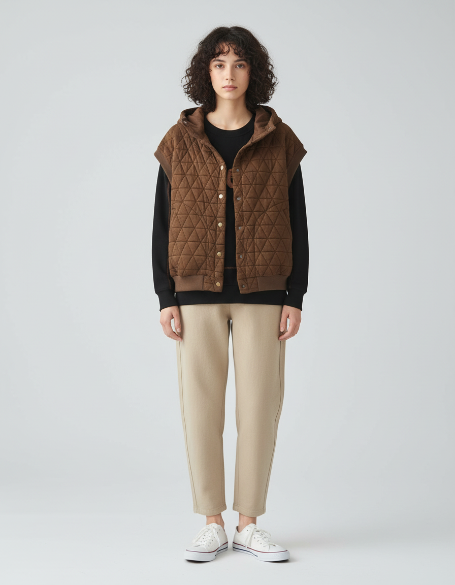 Oversized Padded Vest-outerwear > vests > puffer vests-Laventaire-Dark Brown-S-Laventaire
