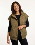 Oversized Padded Vest-outerwear > vests > puffer vests-Laventaire-Olive Green-S-Laventaire