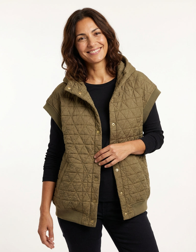 Oversized Padded Vest-outerwear > vests > puffer vests-Laventaire-Olive Green-S-Laventaire