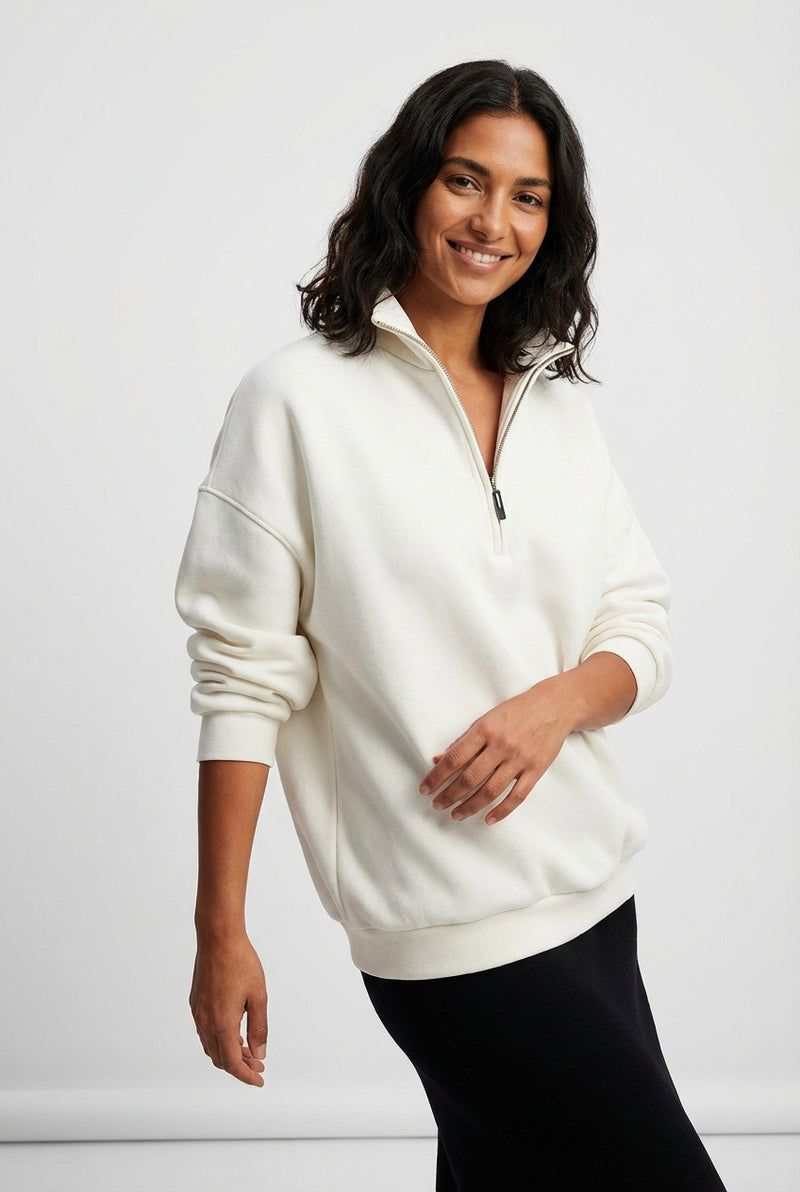 Oversized Quarter Zip Sweater-sweaters > quarter zip sweater-Laventaire-Off White-S-Laventaire