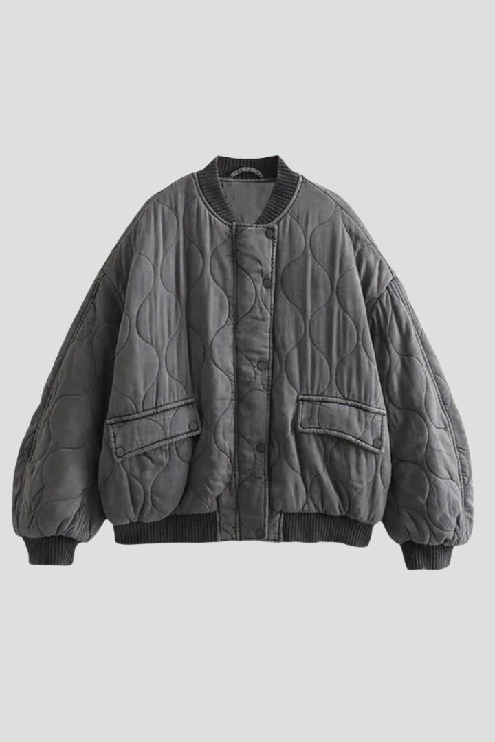 Oversized Quilted Bomber Jacket-jackets > bomber jacket-Laventaire-Laventaire