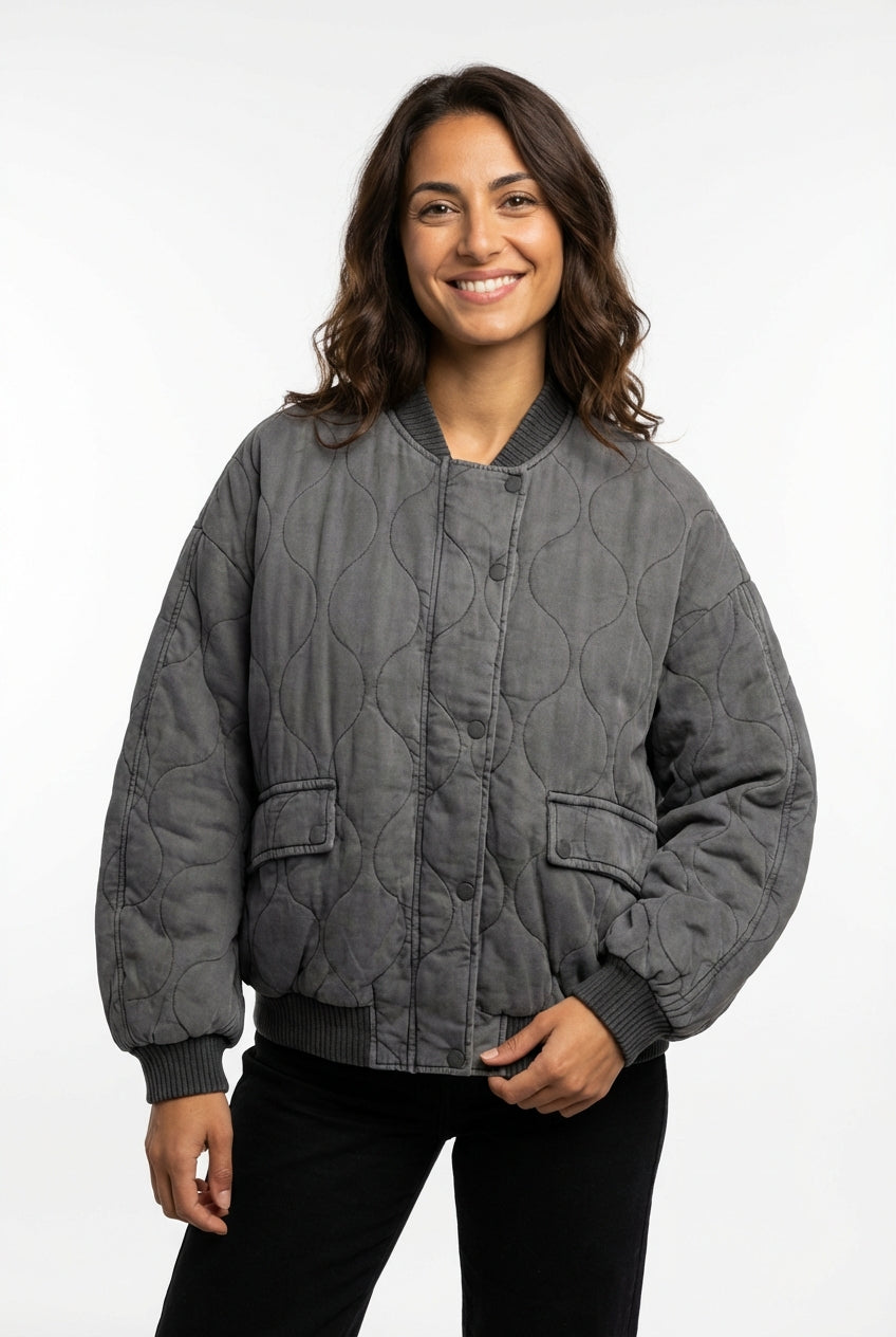 Oversized Quilted Bomber Jacket-jackets > bomber jacket-Laventaire-Laventaire