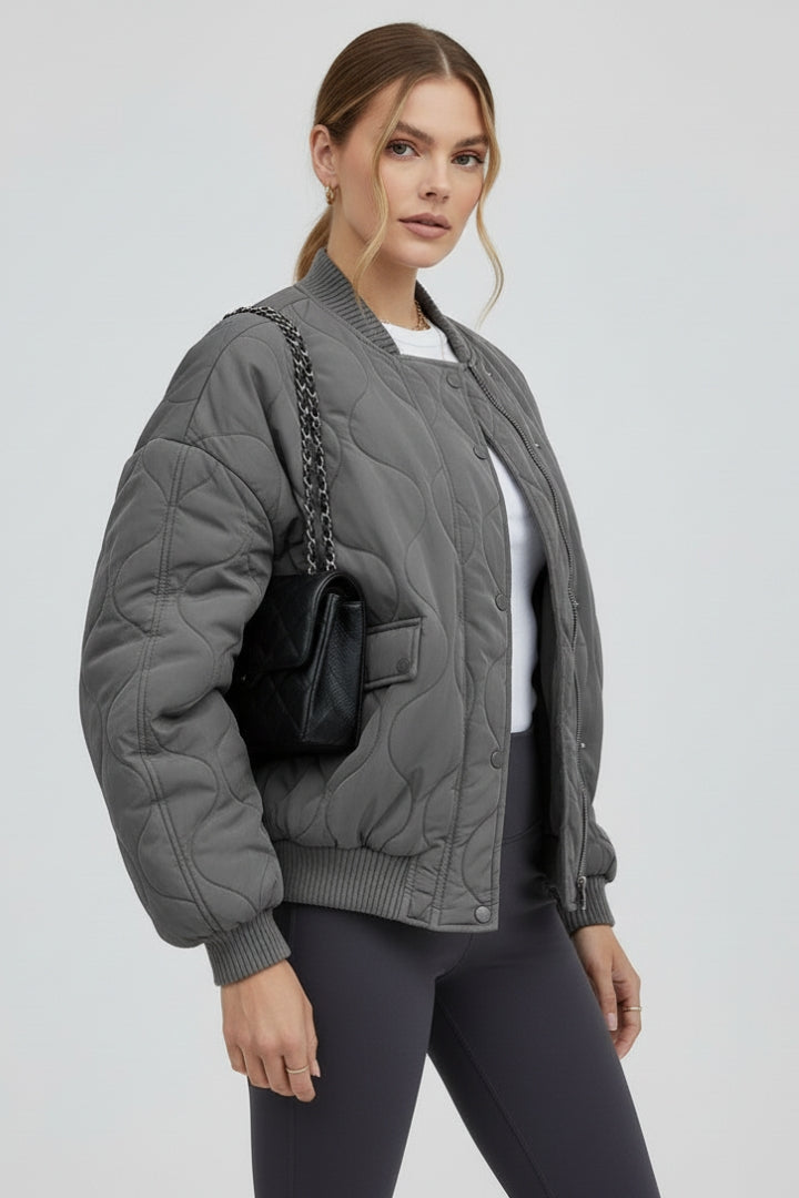 Oversized Quilted Bomber Jacket-jackets > bomber jacket-Laventaire-Laventaire
