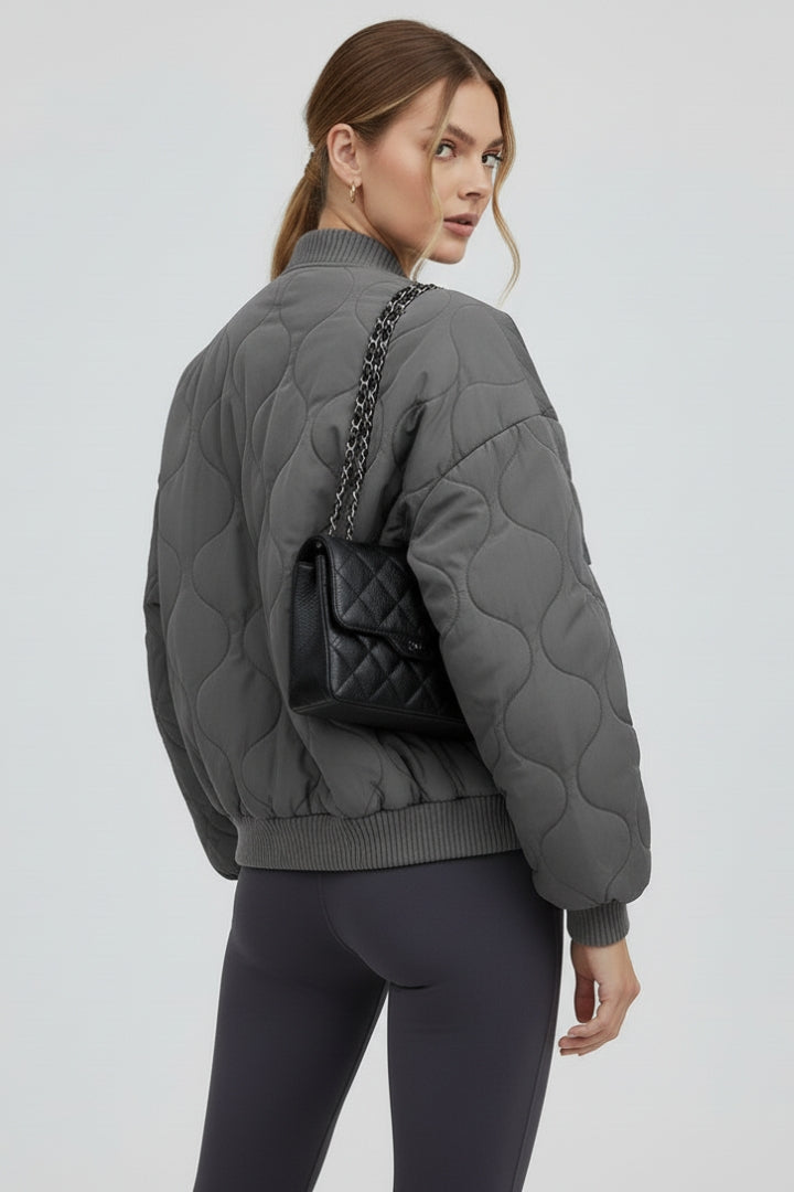 Oversized Quilted Bomber Jacket-jackets > bomber jacket-Laventaire-Laventaire