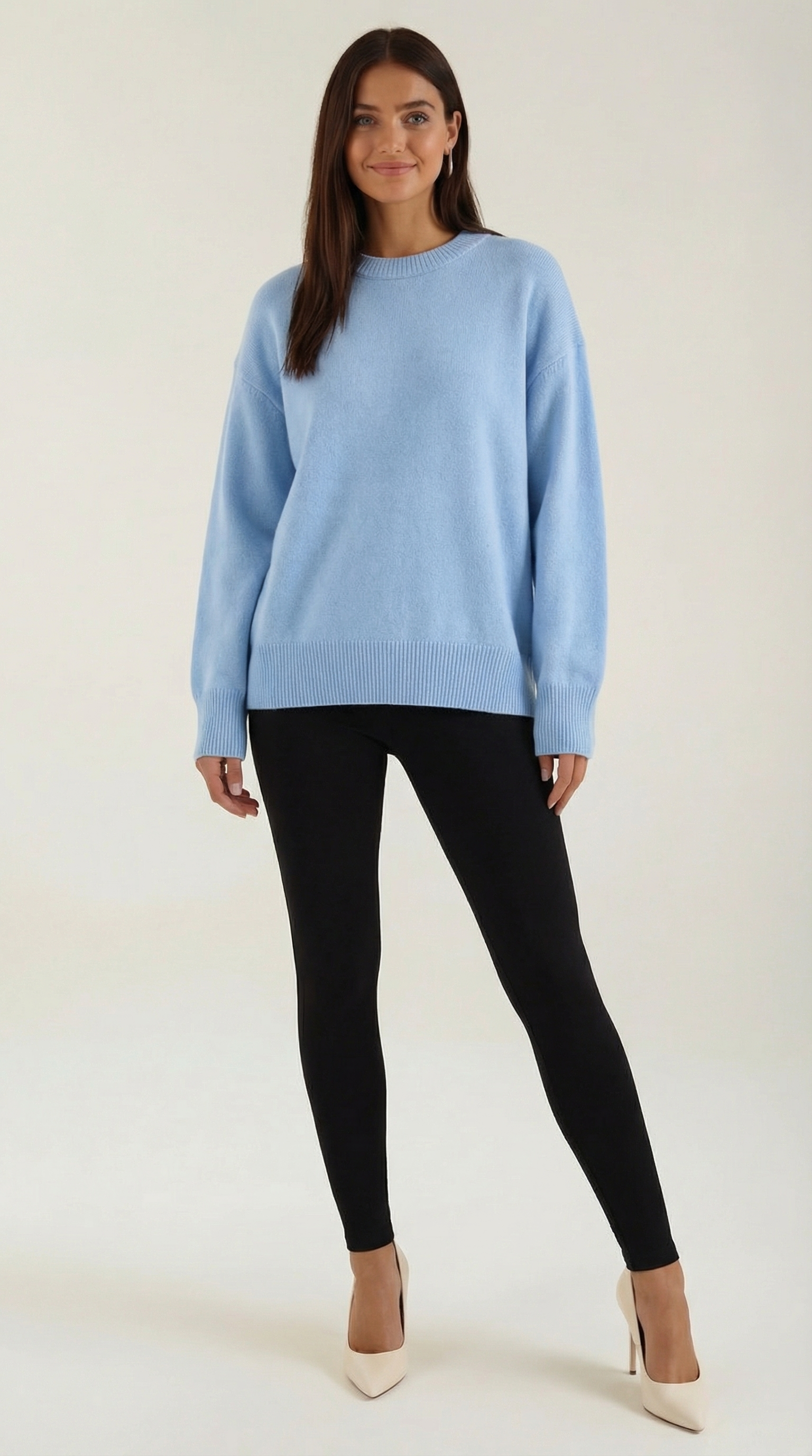 Oversized Relaxed Knit Sweater-sweaters > oversized sweater-Laventaire-Baby Blue-One size-Laventaire