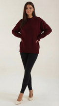 Oversized Relaxed Knit Sweater-sweaters > oversized sweater-Laventaire-Burgundy-One size-Laventaire