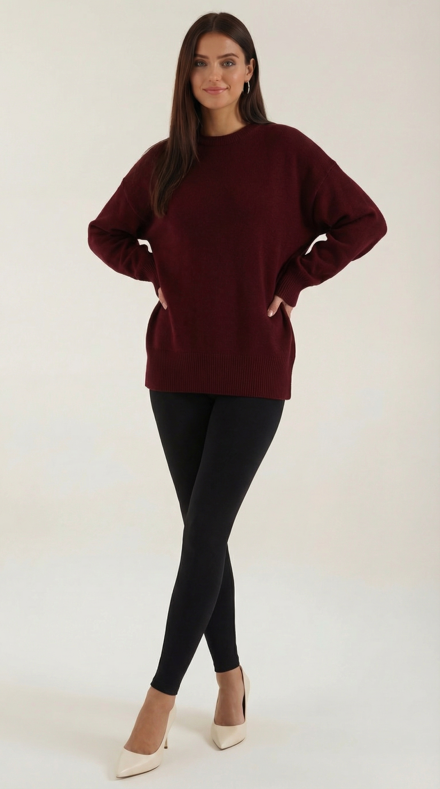 Oversized Relaxed Knit Sweater-sweaters > oversized sweater-Laventaire-Burgundy-One size-Laventaire