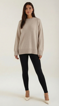 Oversized Relaxed Knit Sweater-sweaters > oversized sweater-Laventaire-Light Beige-One size-Laventaire