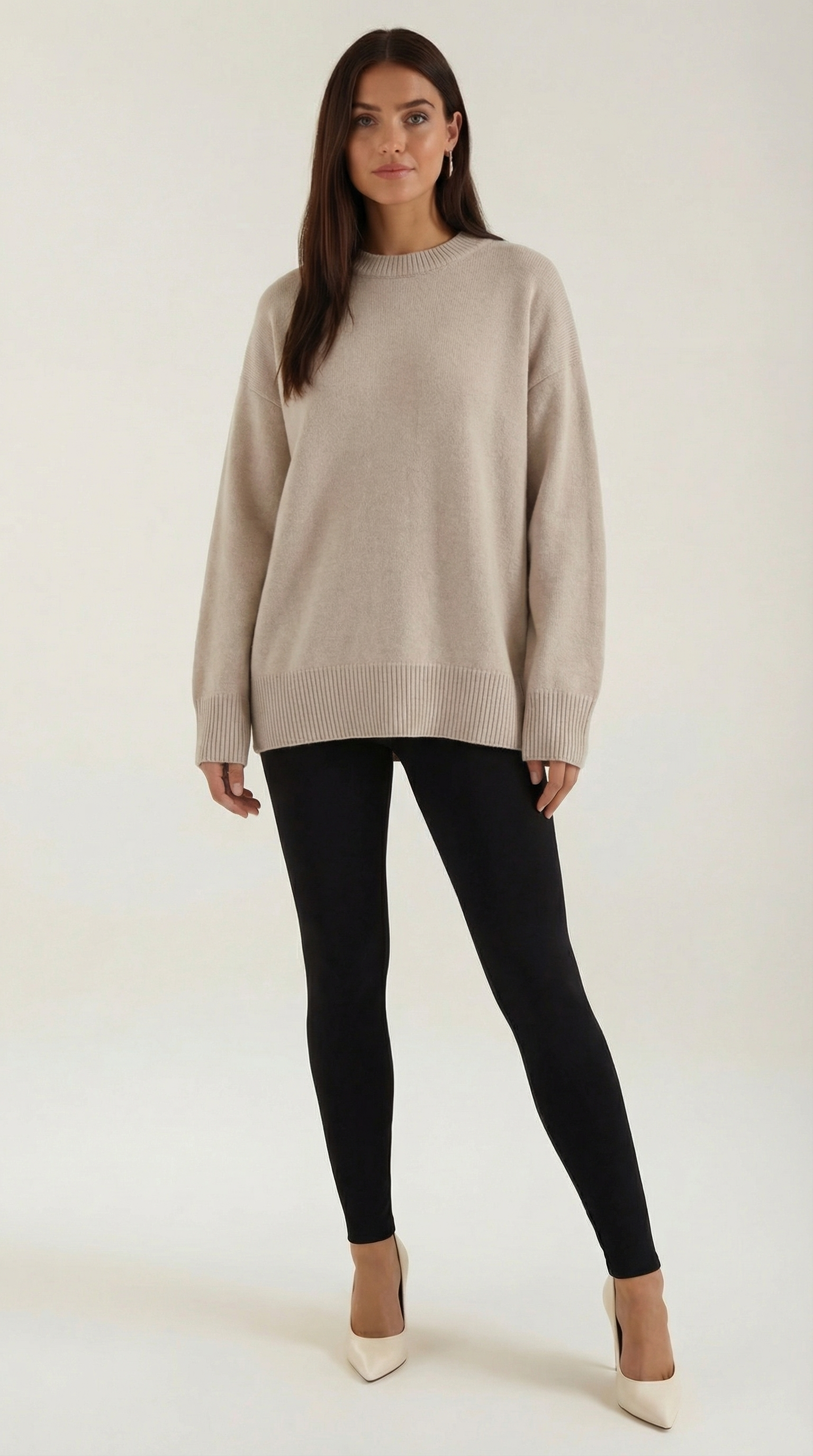 Oversized Relaxed Knit Sweater-sweaters > oversized sweater-Laventaire-Light Beige-One size-Laventaire