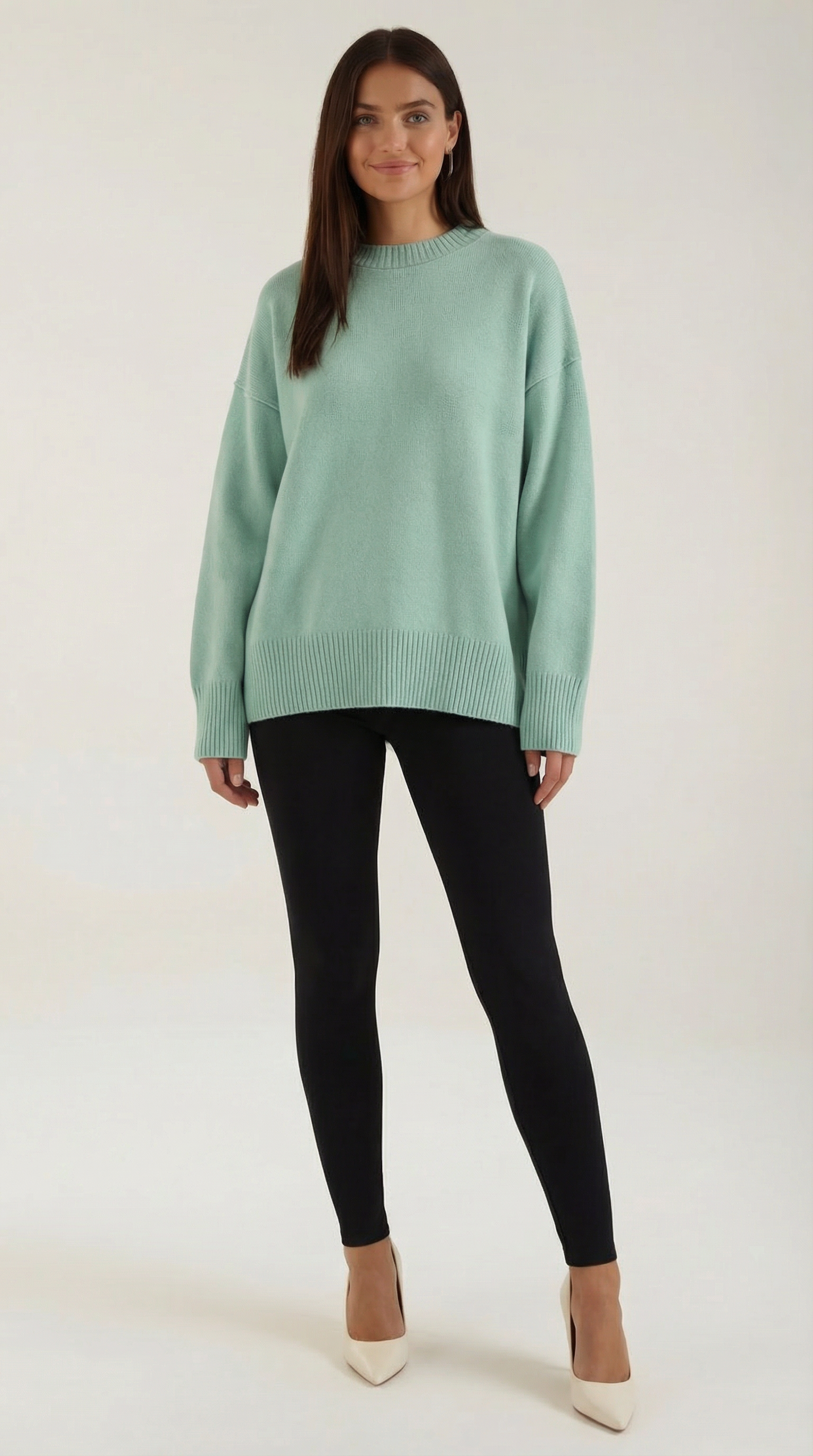 Oversized Relaxed Knit Sweater-sweaters > oversized sweater-Laventaire-Mint Green-One size-Laventaire