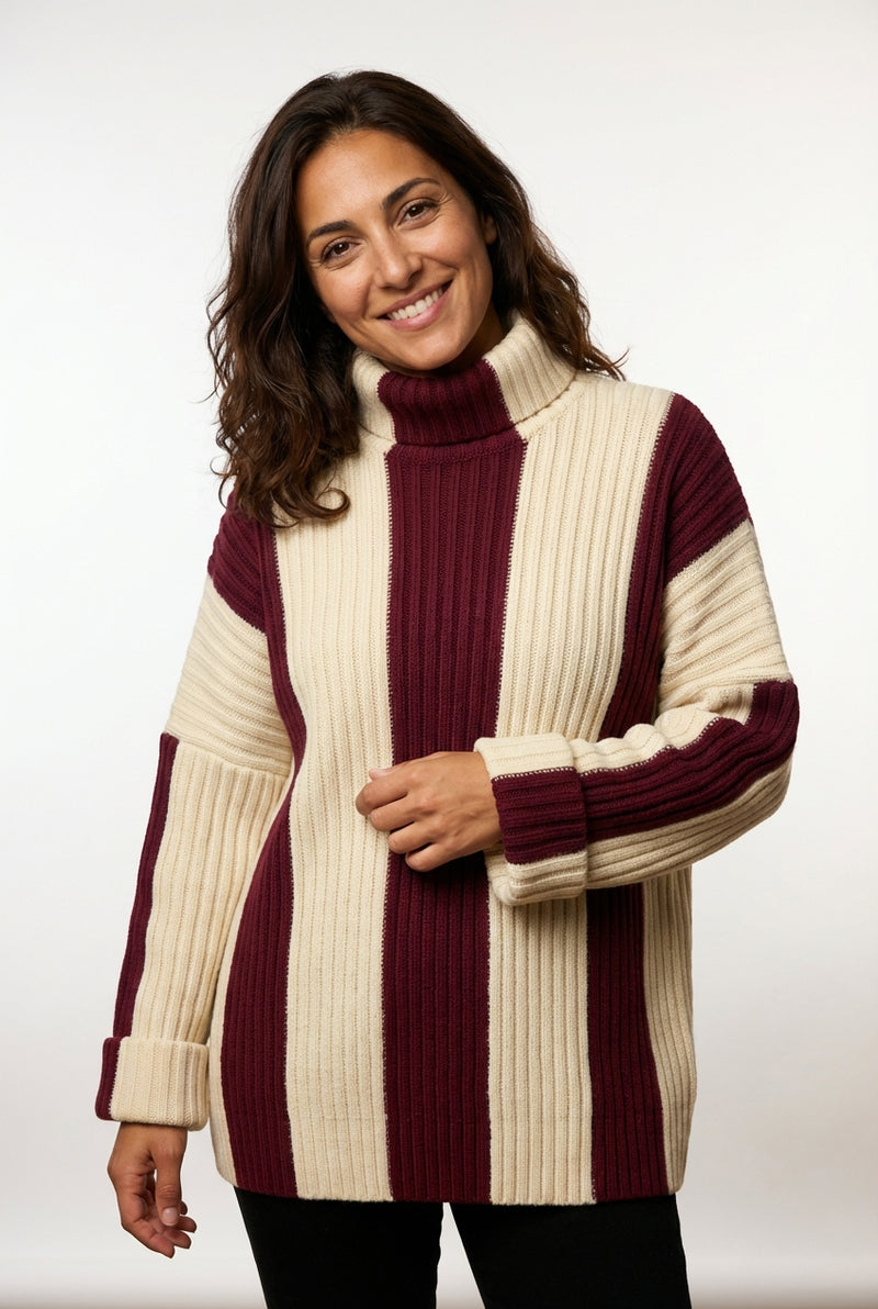 Oversized Roll Neck Sweater-sweaters > roll neck sweater-Laventaire-Burgundy-S-Laventaire