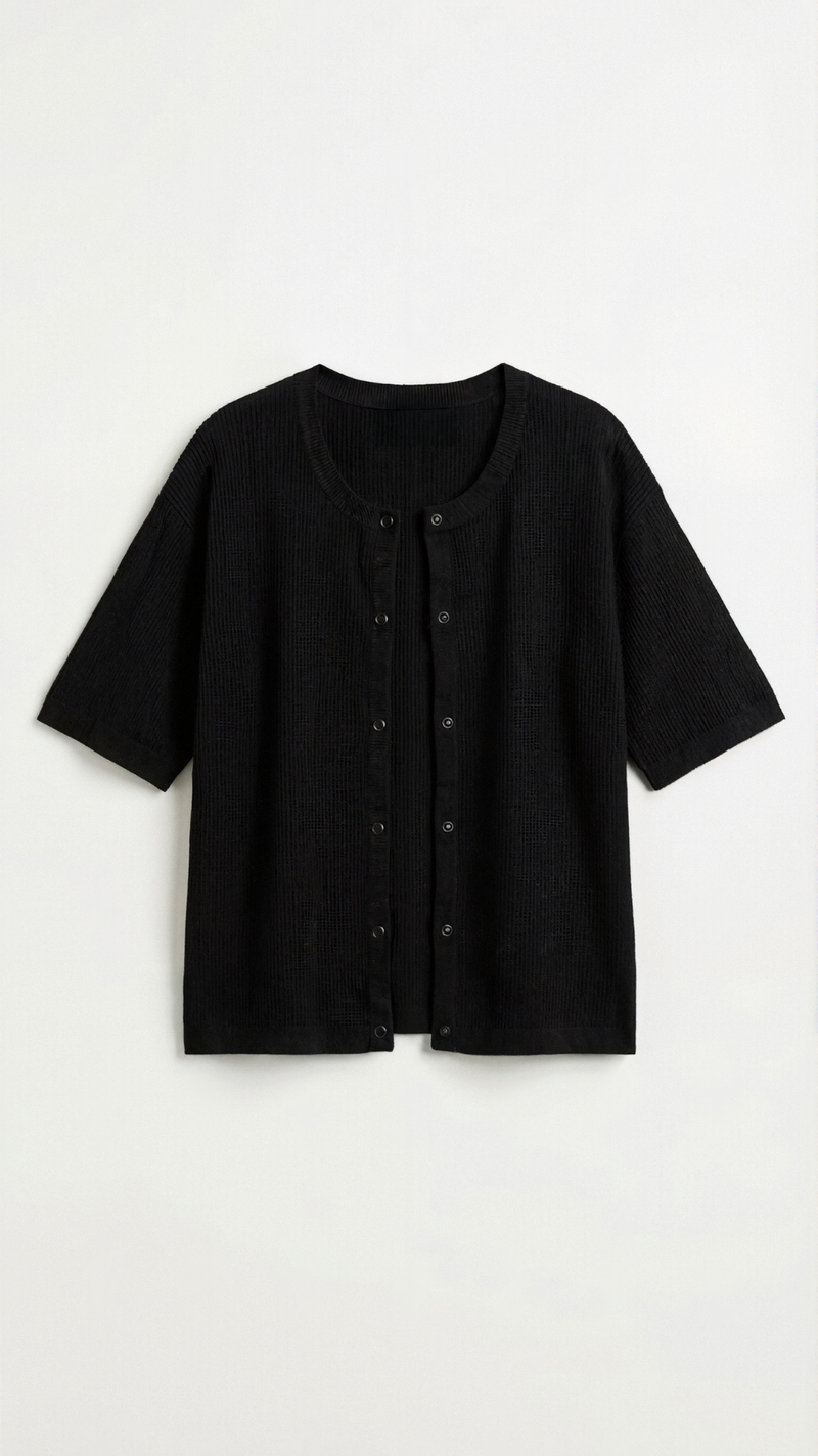 Oversized Short Sleeve Cardigan-cardigans > oversized cardigan-Laventaire-Laventaire