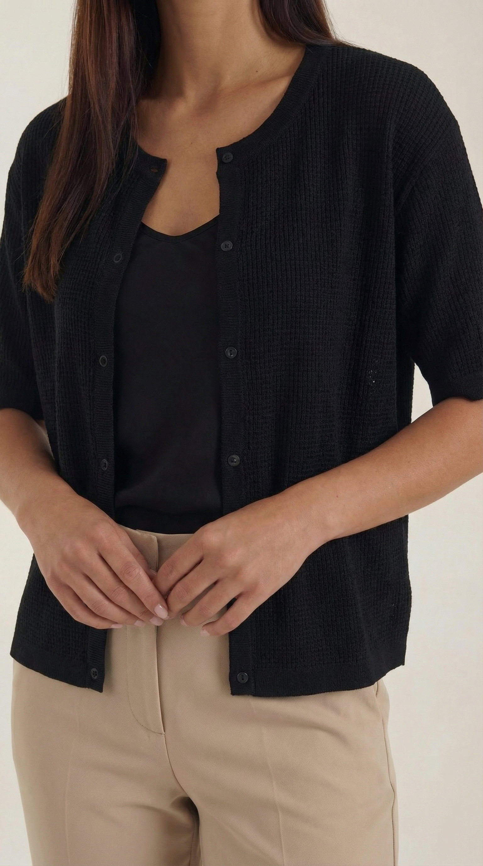 Oversized Short Sleeve Cardigan-cardigans > oversized cardigan-Laventaire-Laventaire