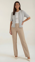 Oversized Short Sleeve Cardigan-cardigans > oversized cardigan-Laventaire-Light Gray-S-Laventaire