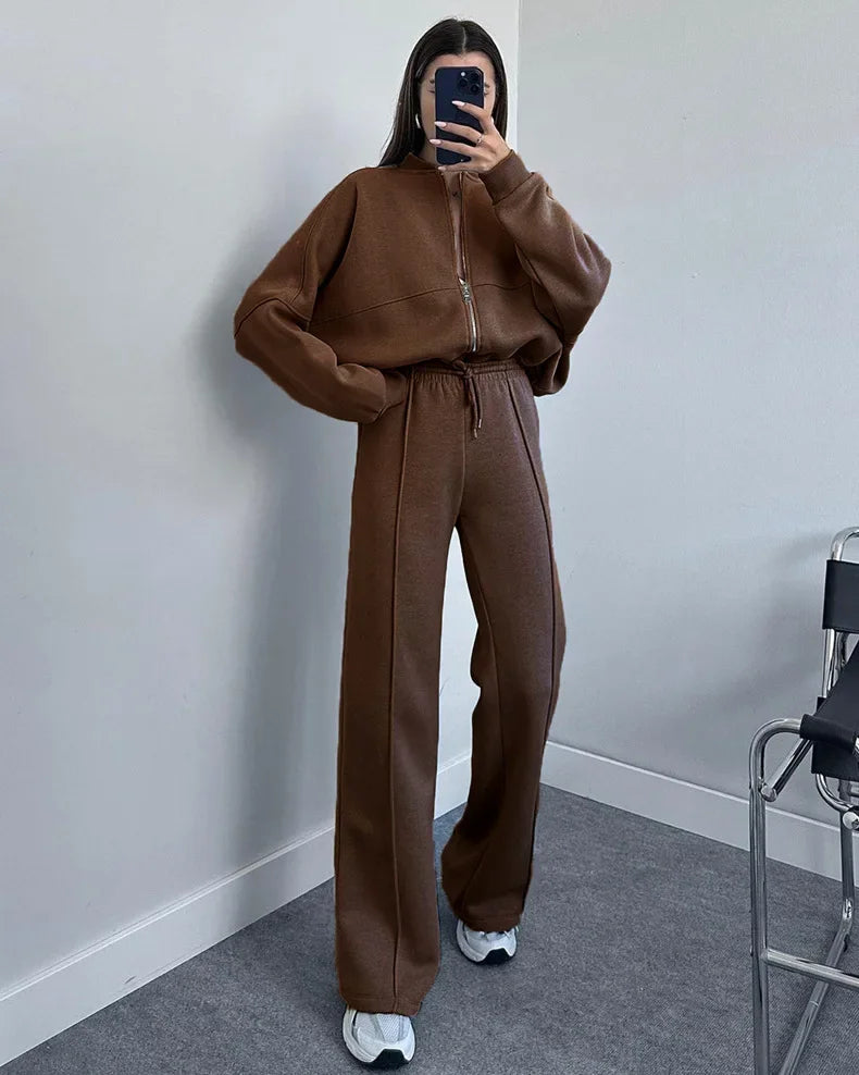 Oversized Tracksuit Set-tracksuits > tracksuit set-Laventaire-Dark Brown-S-Laventaire