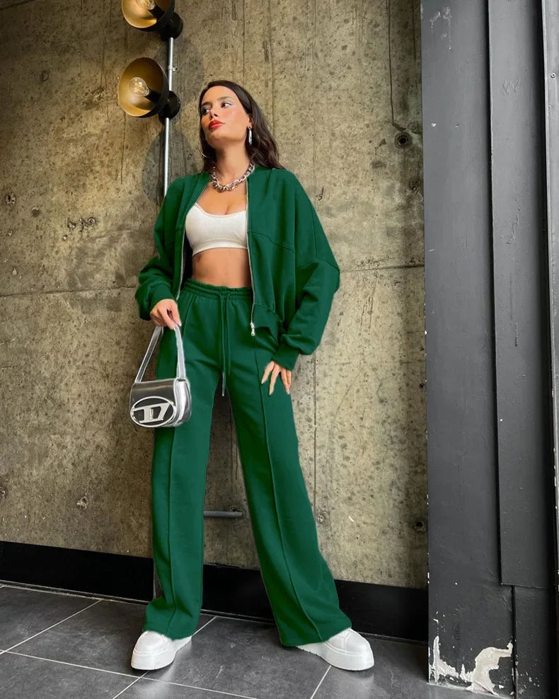 Oversized Tracksuit Set-tracksuits > tracksuit set-Laventaire-Dark Green-S-Laventaire