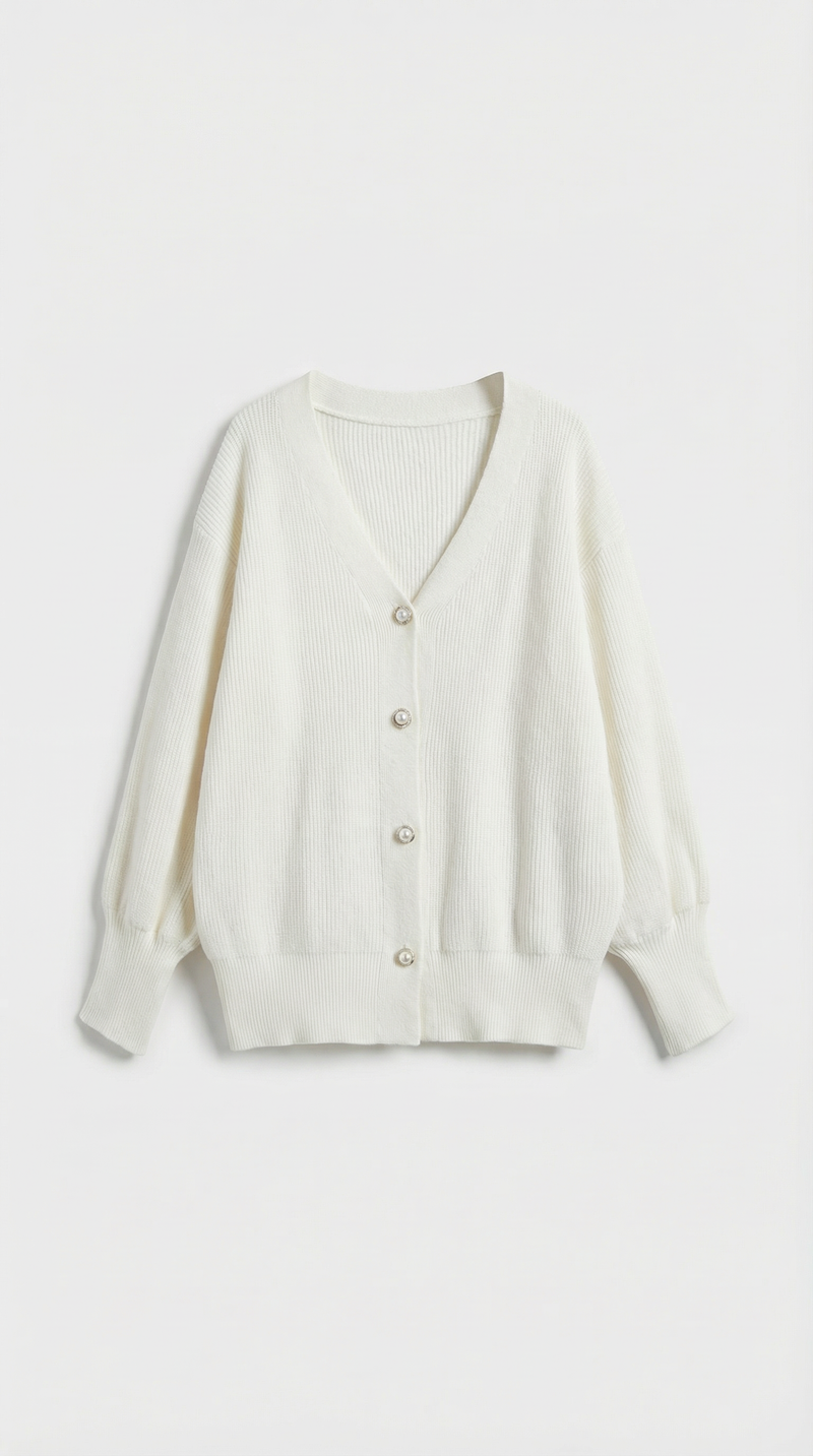 Oversized White Cardigan Sweater-cardigans > oversized cardigan-Laventaire-Laventaire