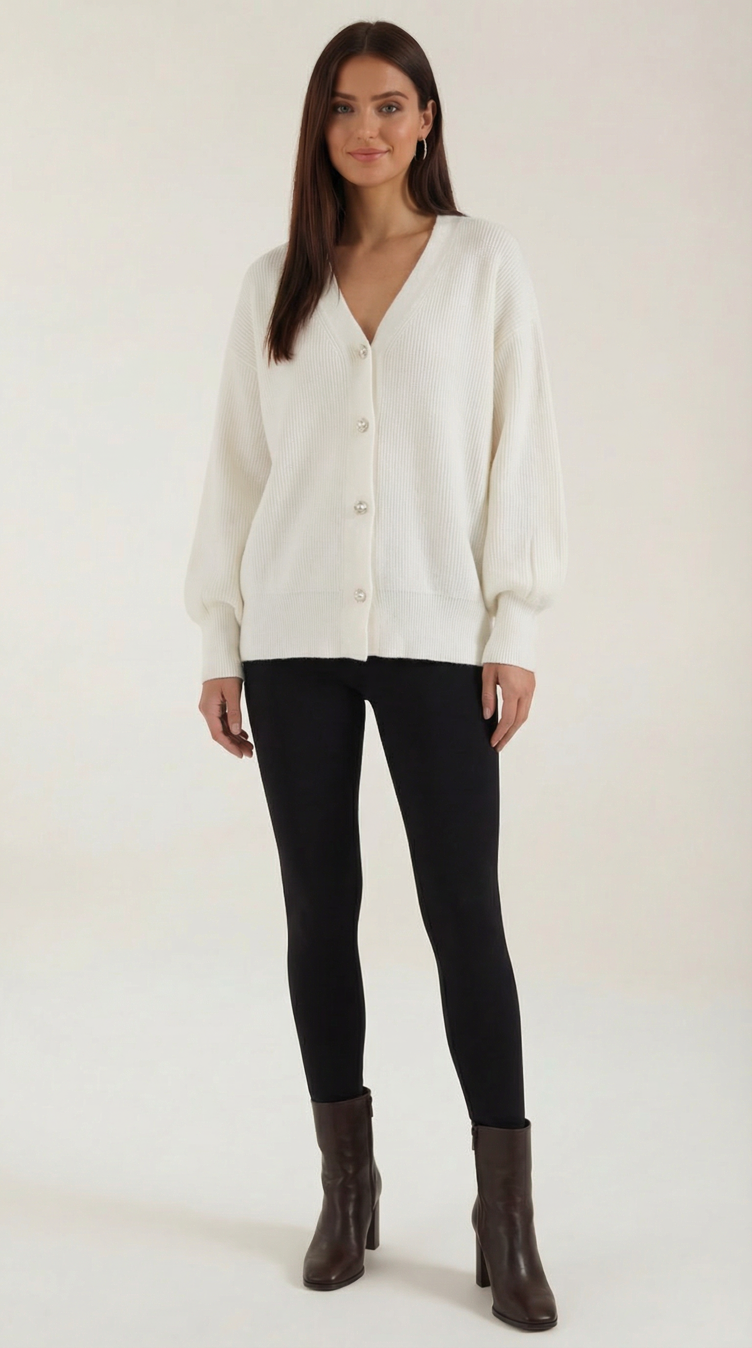 Oversized White Cardigan Sweater-cardigans > oversized cardigan-Laventaire-Laventaire