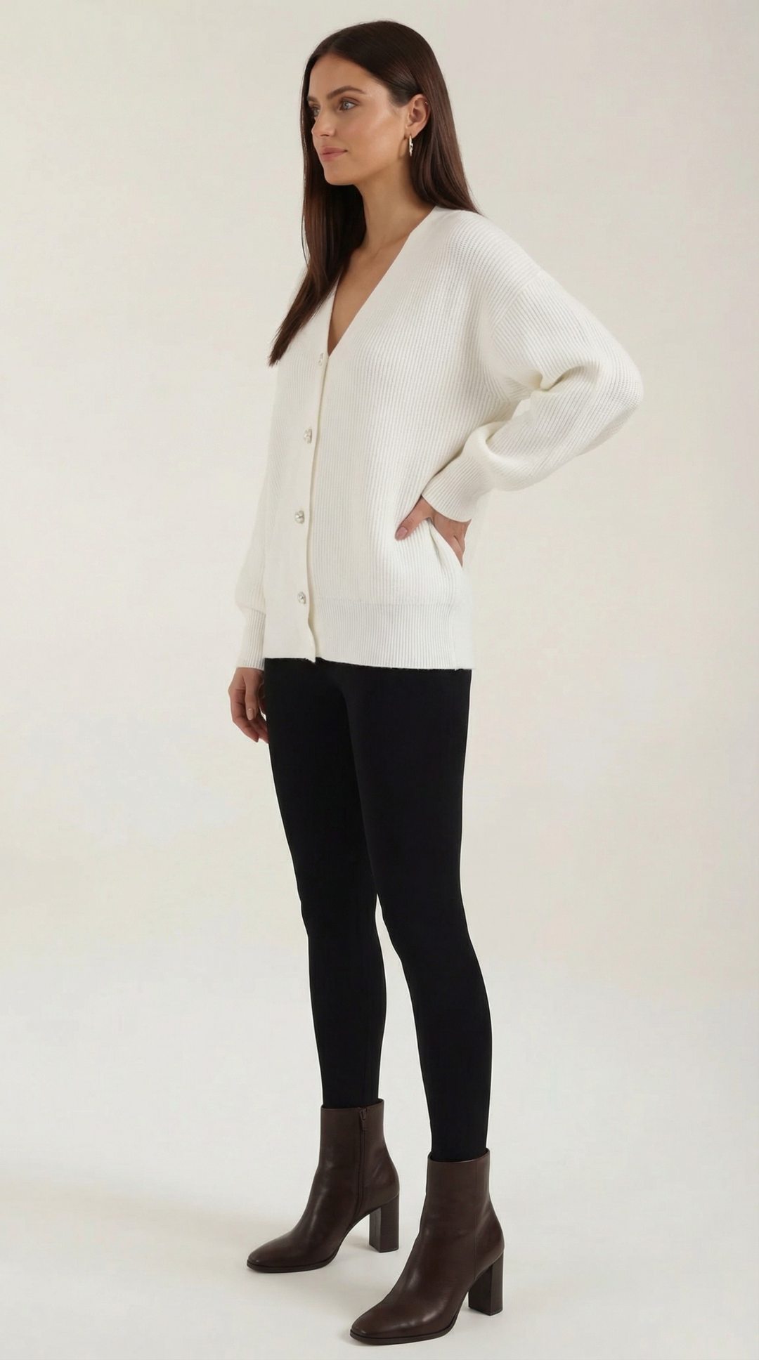 Oversized White Cardigan Sweater-cardigans > oversized cardigan-Laventaire-Laventaire