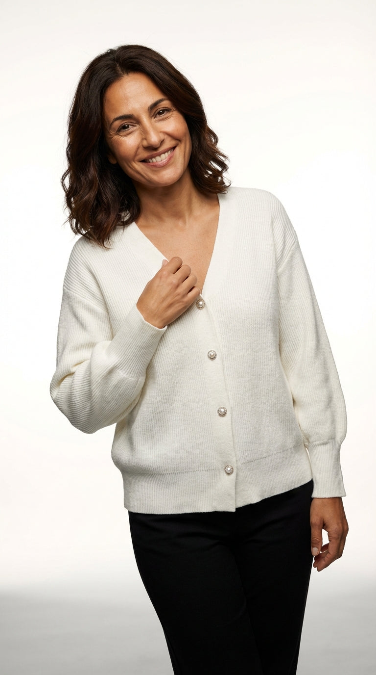 Oversized White Cardigan Sweater-cardigans > oversized cardigan-Laventaire-White-S-Laventaire
