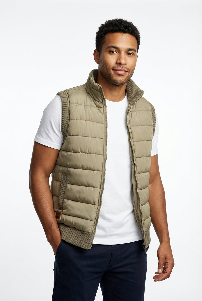 Padded Casual Vest-outerwear > vests > padded vests-Laventaire-Khaki-M-Laventaire