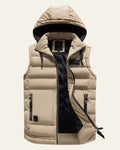 Padded Hooded Vest-outerwear > vests > padded vests-Laventaire-Beige-S-Laventaire