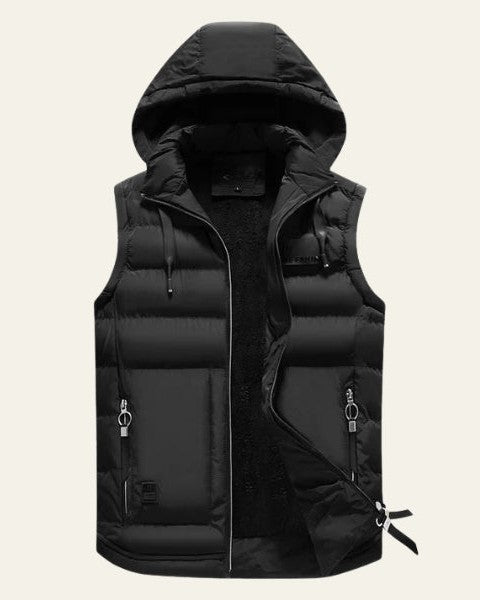 Padded Hooded Vest-outerwear > vests > padded vests-Laventaire-Black-S-Laventaire