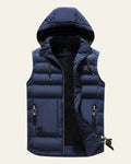 Padded Hooded Vest-outerwear > vests > padded vests-Laventaire-Blue-S-Laventaire