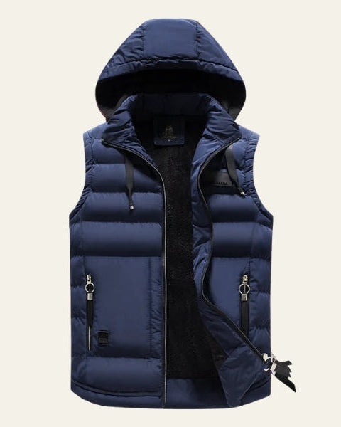 Padded Hooded Vest-outerwear > vests > padded vests-Laventaire-Blue-S-Laventaire
