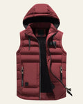 Padded Hooded Vest-outerwear > vests > padded vests-Laventaire-Burgundy-S-Laventaire