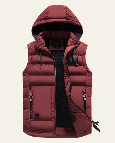 Padded Hooded Vest-outerwear > vests > padded vests-Laventaire-Burgundy-S-Laventaire