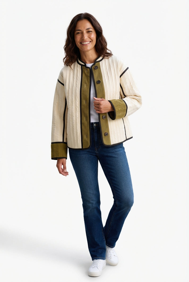 Padded Jacket Contrast Detail-outerwear > padded jacket-Laventaire-Cream-S-Laventaire