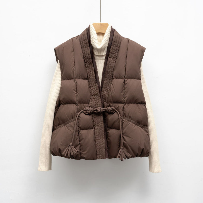 Padded Vest Tie Waist-outerwear > vests > padded vests-Laventaire-Laventaire