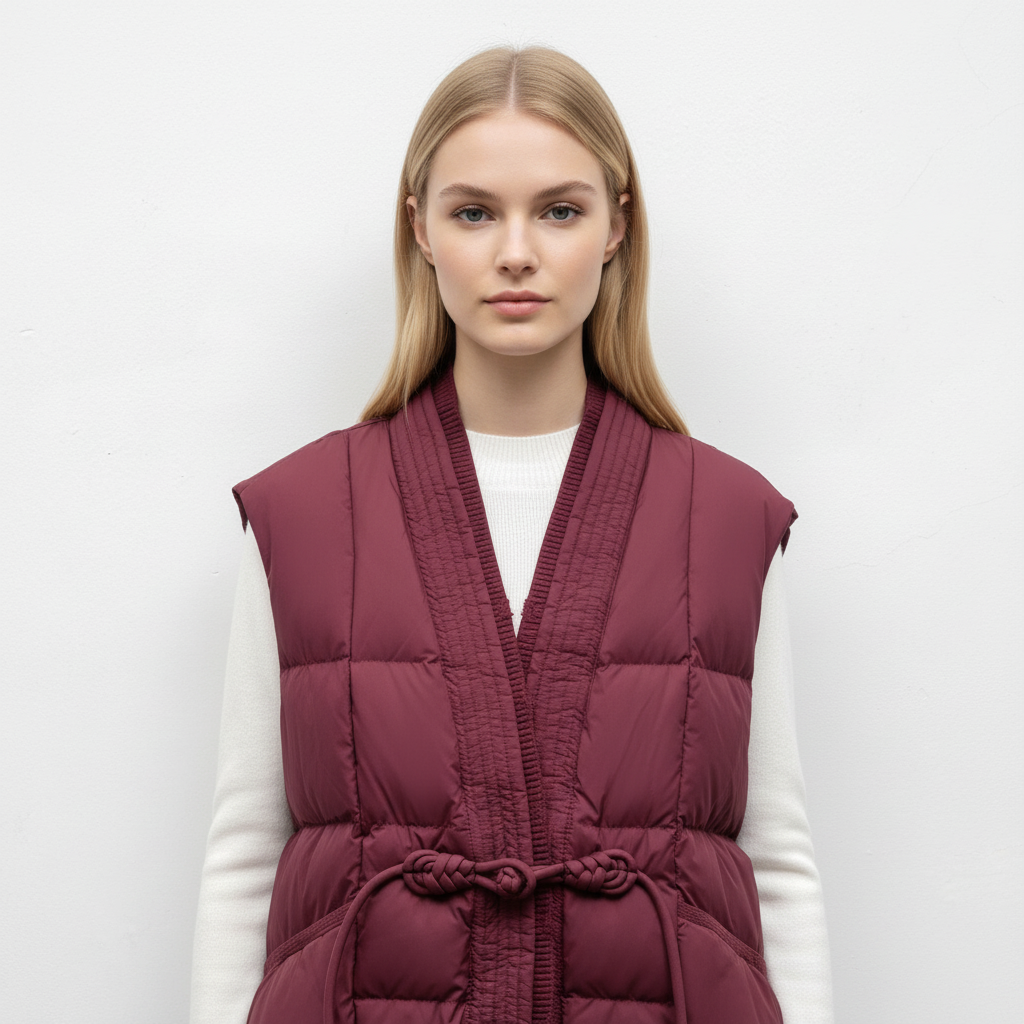 Padded Vest Tie Waist-outerwear > vests > padded vests-Laventaire-Laventaire