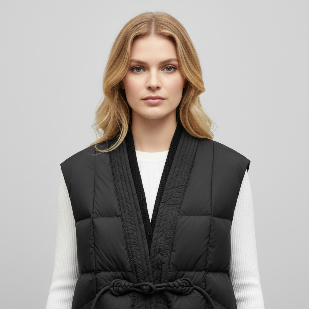 Padded Vest Tie Waist-outerwear > vests > padded vests-Laventaire-Laventaire