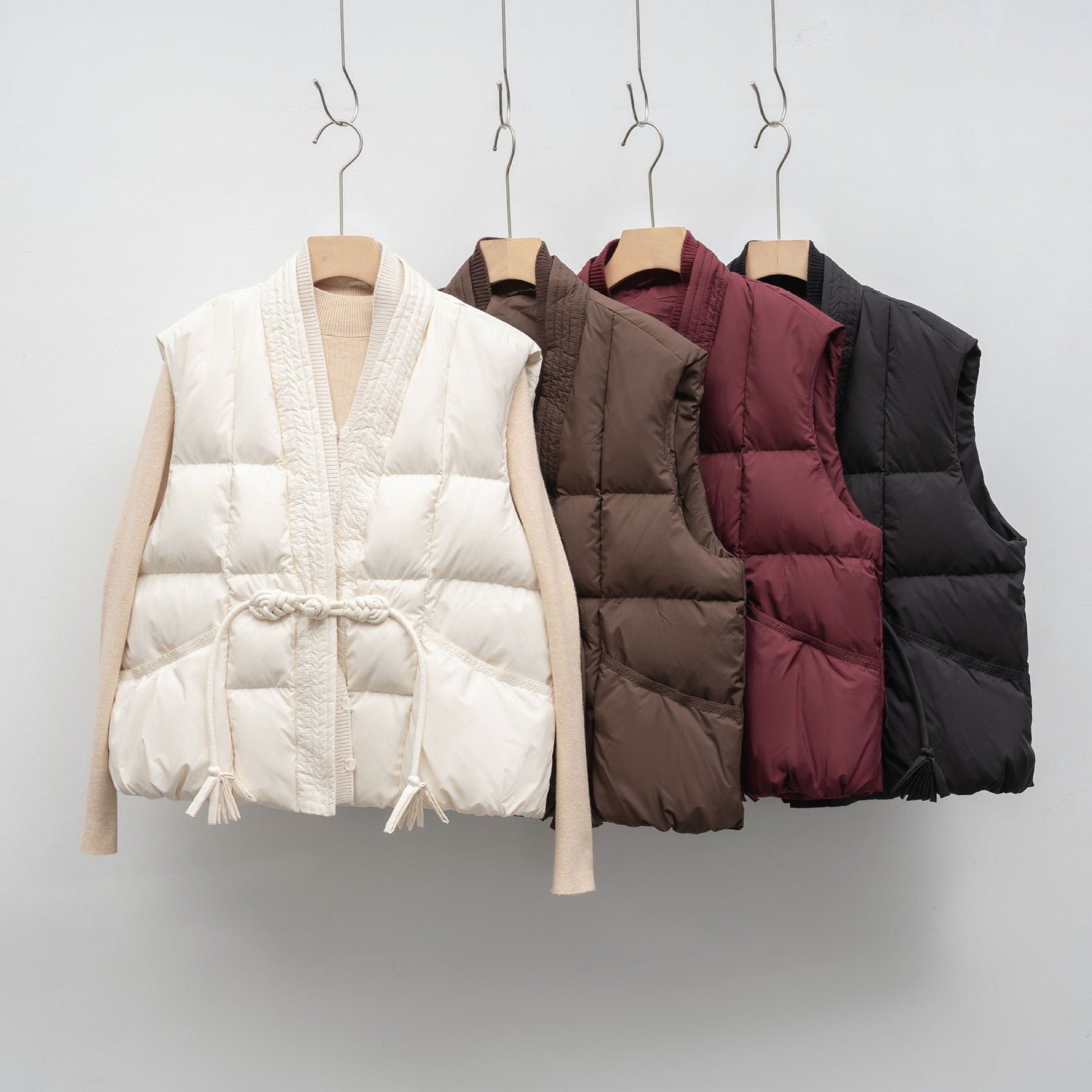 Padded Vest Tie Waist-outerwear > vests > padded vests-Laventaire-Laventaire