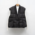 Padded Vest Tie Waist-outerwear > vests > padded vests-Laventaire-Black-S-Laventaire