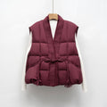 Padded Vest Tie Waist-outerwear > vests > padded vests-Laventaire-Burgundy-S-Laventaire