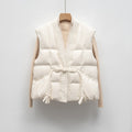 Padded Vest Tie Waist-outerwear > vests > padded vests-Laventaire-Cream-S-Laventaire