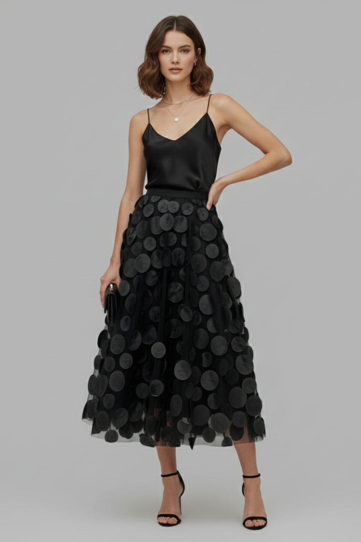 Patchwork Tulle Midi Skirt-Midi Skirts-Laventaire-Laventaire