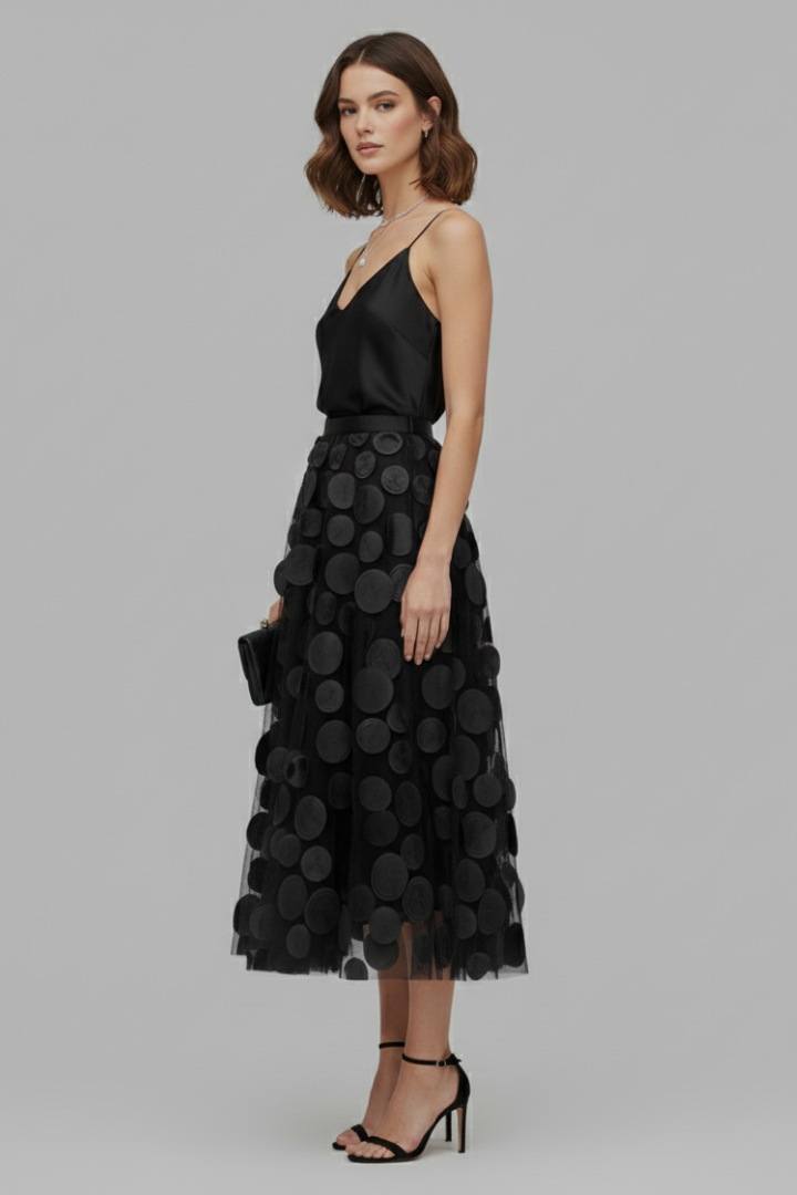 Patchwork Tulle Midi Skirt-Midi Skirts-Laventaire-Laventaire