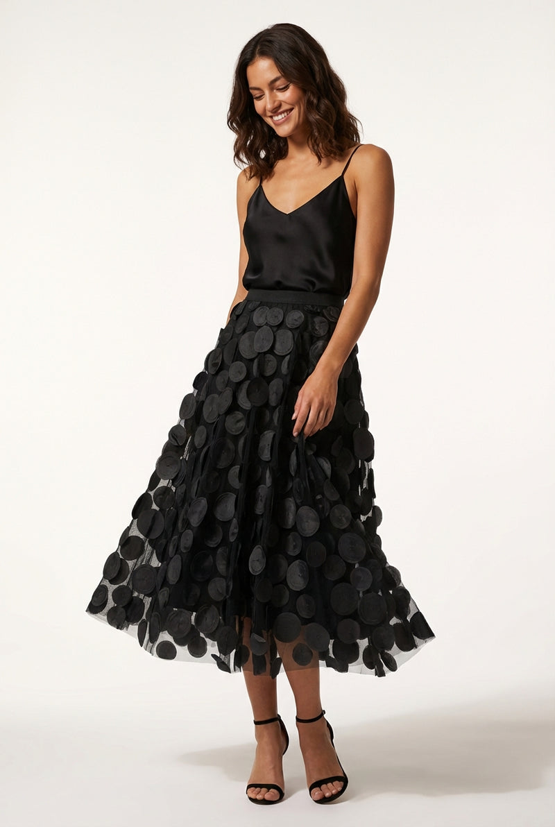 Patchwork Tulle Midi Skirt-Midi Skirts-Laventaire-Black-One size-Laventaire