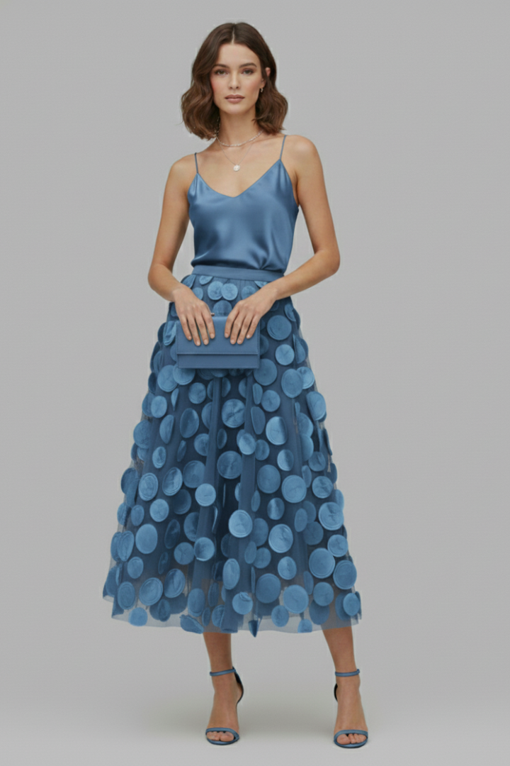 Patchwork Tulle Midi Skirt-Midi Skirts-Laventaire-Blue-One size-Laventaire