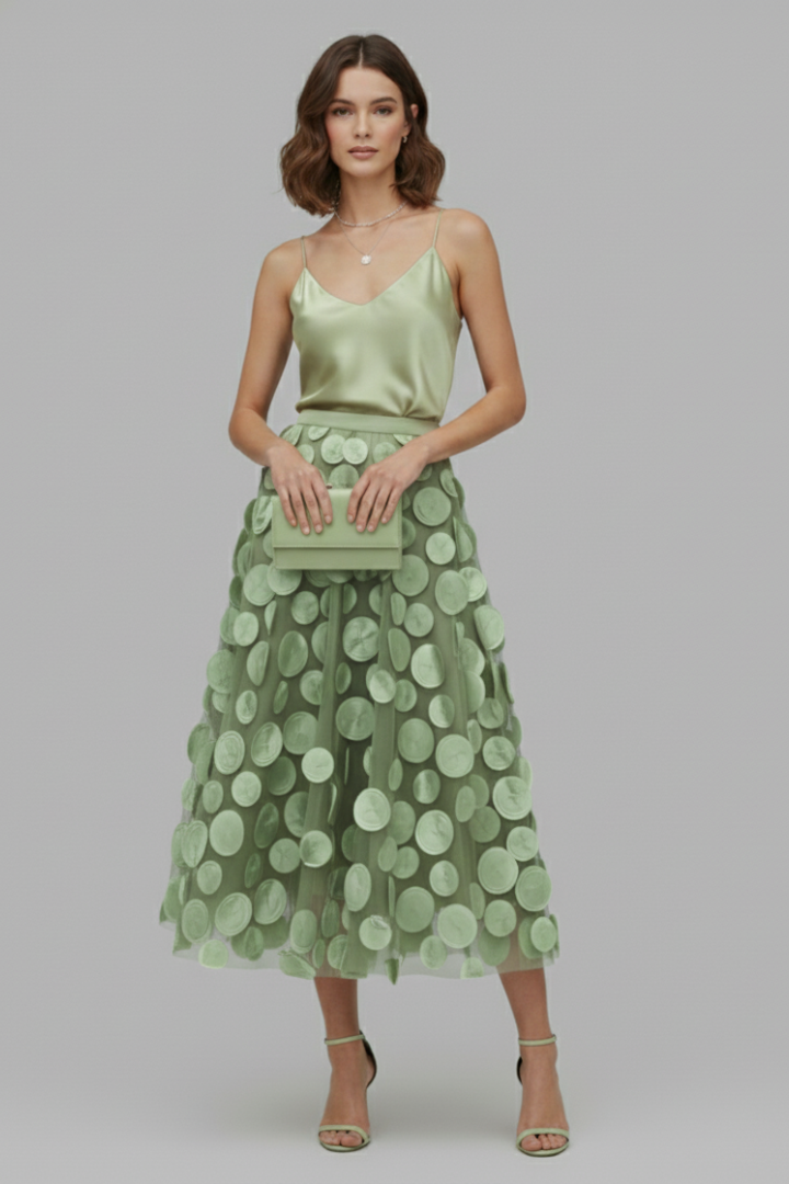 Patchwork Tulle Midi Skirt-Midi Skirts-Laventaire-Light Green-One size-Laventaire