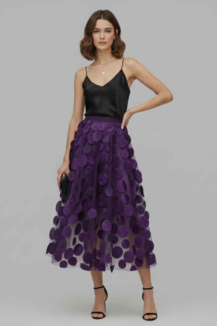 Patchwork Tulle Midi Skirt-Midi Skirts-Laventaire-Purple-One size-Laventaire