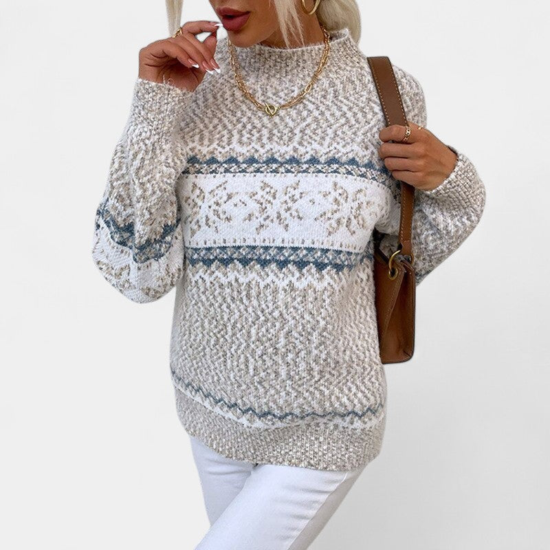Patterned Relaxed Fit Sweater-sweaters > relaxed fit sweater-Laventaire-Beige-S-Laventaire