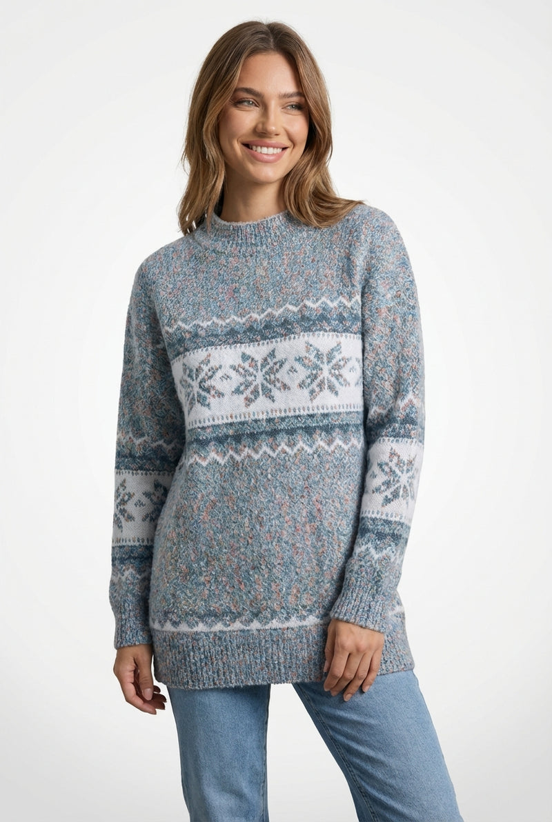 Patterned Relaxed Fit Sweater-sweaters > relaxed fit sweater-Laventaire-Blue-S-Laventaire