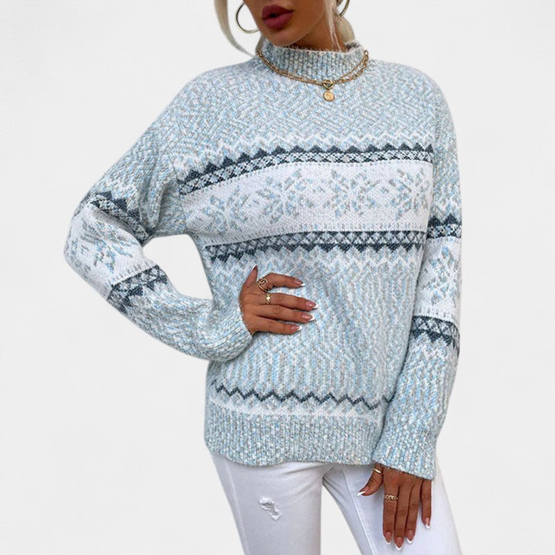 Patterned Relaxed Fit Sweater-sweaters > relaxed fit sweater-Laventaire-Light Blue-S-Laventaire