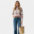 Patterned Relaxed Fit Sweater-sweaters > relaxed fit sweater-Laventaire-Pink-S-Laventaire